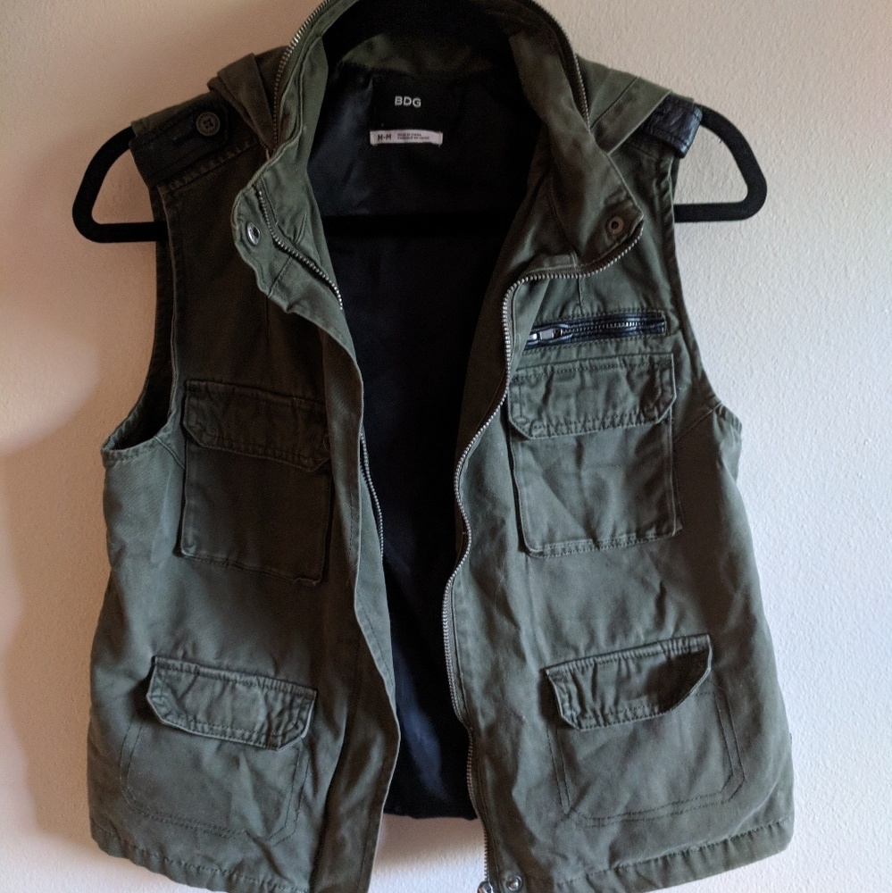 Army green vest with hood